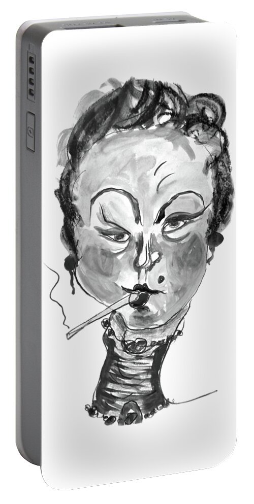 Marian Voicu Portable Battery Charger featuring the painting The Smoker - Black and White by Marian Voicu