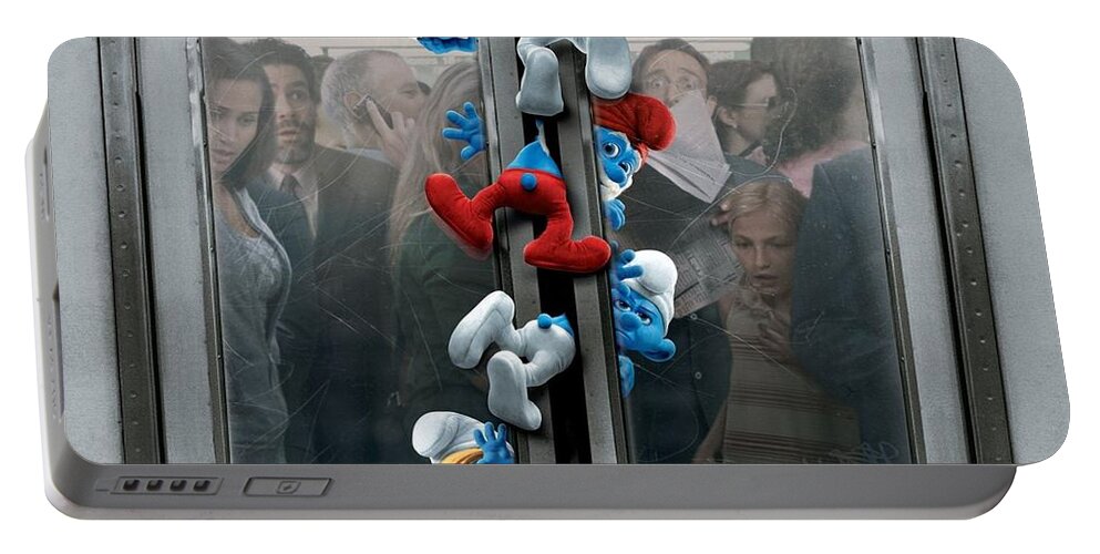 The Smurfs Portable Battery Charger featuring the digital art The Smurfs by Super Lovely