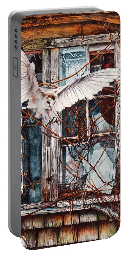 Owl Portable Battery Charger featuring the painting The Sound Of Silence by Peter Williams