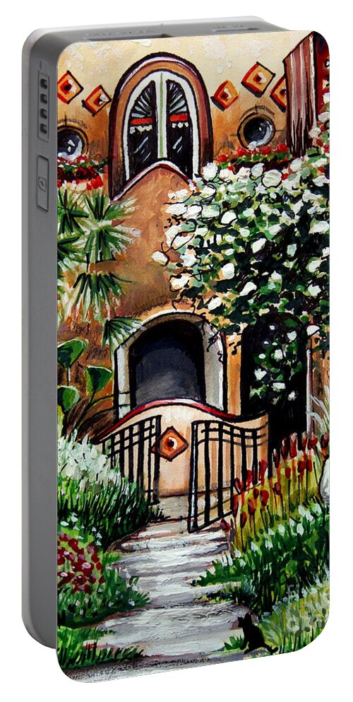 Gardens Portable Battery Charger featuring the painting The Spanish Gardens by Elizabeth Robinette Tyndall