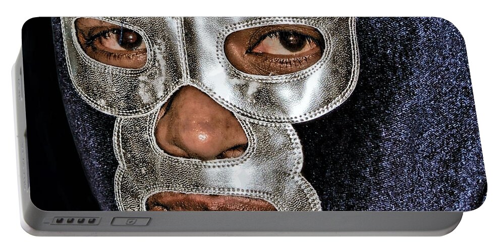 The Stare Of A Masked Luchador Portable Battery Charger featuring the photograph The Stare of a Masked Luchador by Jim Fitzpatrick