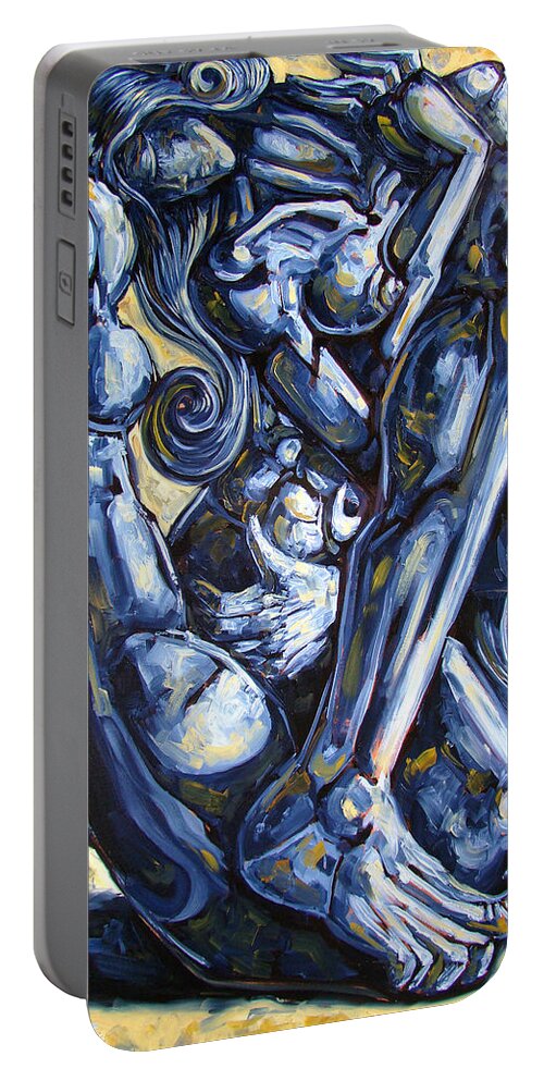 Nude Portable Battery Charger featuring the painting The struggle by Darwin Leon