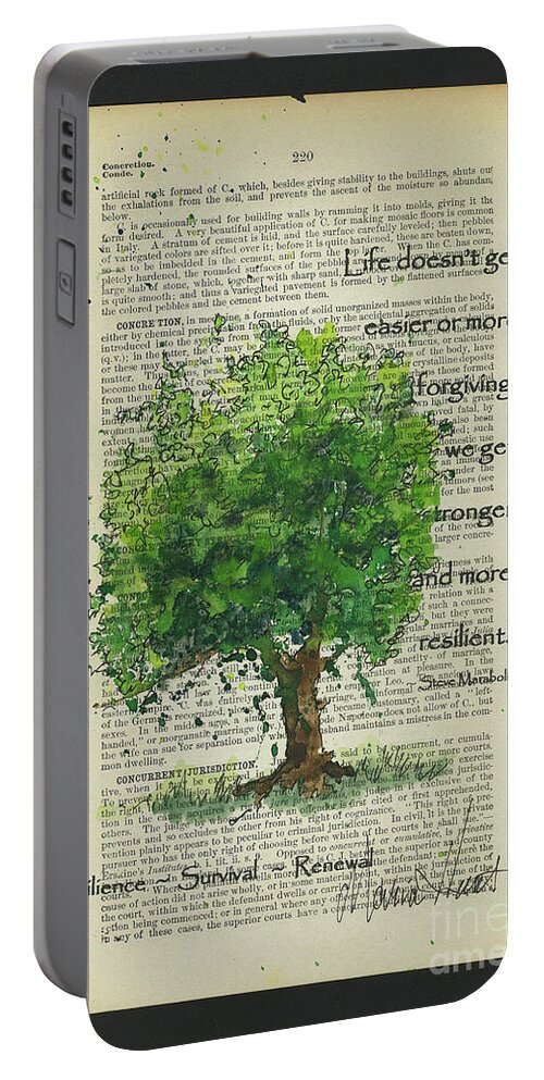 Survivor Tree Portable Battery Charger featuring the painting The Survivor Tree 9/11 by Maria Hunt