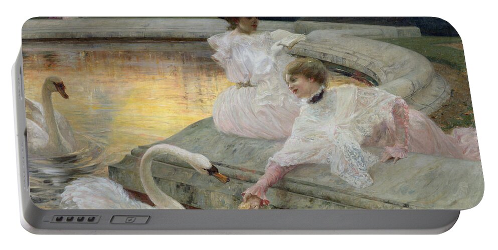 Swan Portable Battery Charger featuring the painting The Swans by Joseph Marius Avy