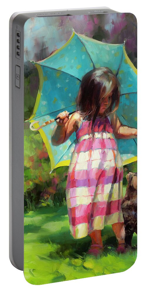 Child Portable Battery Charger featuring the painting The Teal Umbrella by Steve Henderson