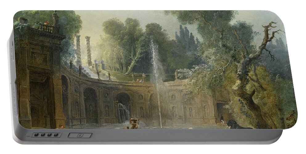 Hubert Robert The Teatro Delle Acque In The Garden Of The Villa Aldobrandini Portable Battery Charger featuring the painting The Teatro Delle Acque In The Garden Of The Villa Aldobrandini by Hubert Robert