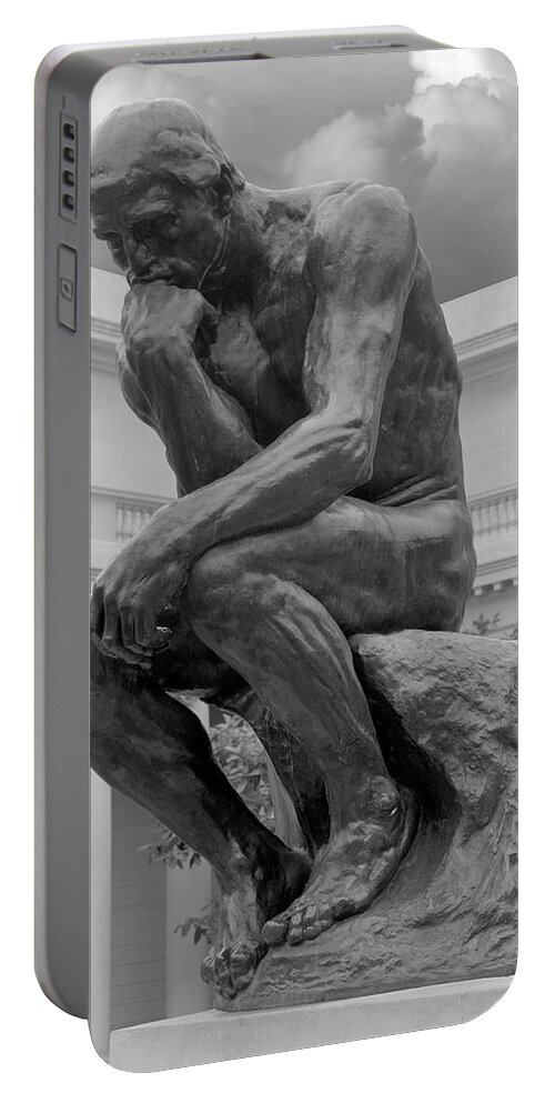 The Thinker Portable Battery Charger featuring the photograph The Thinker Bronze Sculpture Auguste Rodin Legion of Honor San Francisco California 1 by Kathy Anselmo