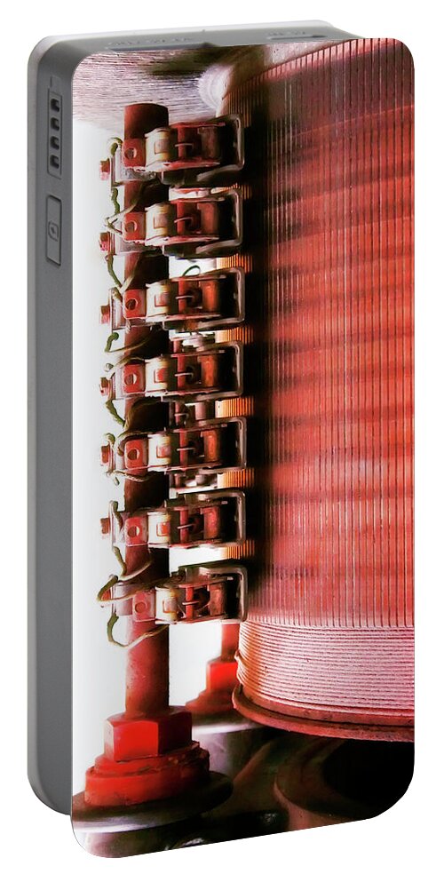 Coil Portable Battery Charger featuring the photograph Red coil electric Motor by Micah Offman