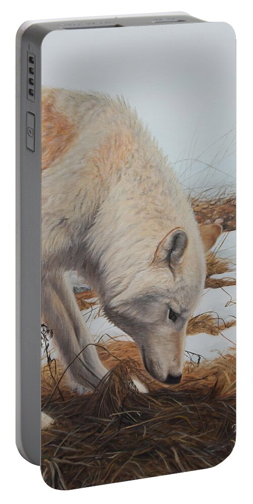 Wolf Portable Battery Charger featuring the painting The Tracker by Tammy Taylor