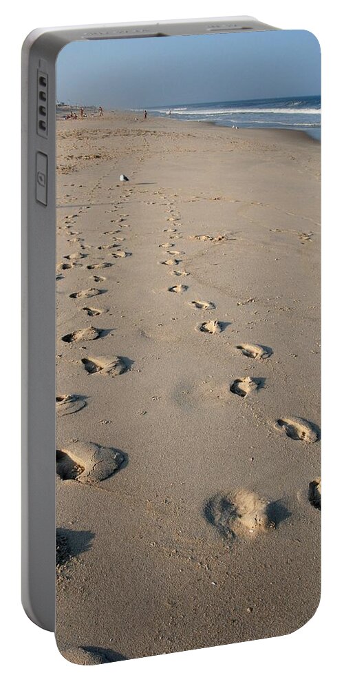 Jersey Shore Portable Battery Charger featuring the photograph The Trails Of Footprints - Jersey Shore by Angie Tirado