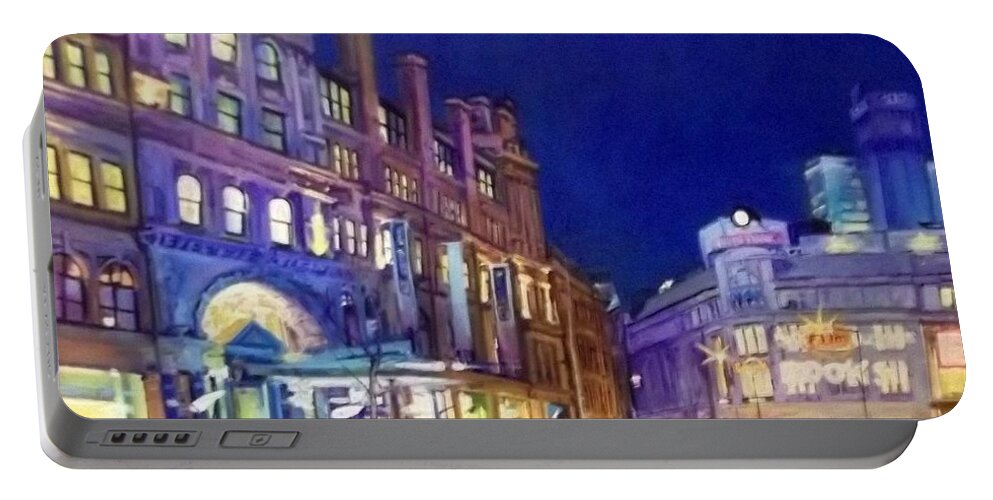The Triangle Portable Battery Charger featuring the painting The Triangle. Manchester, at Night by Rosanne Gartner