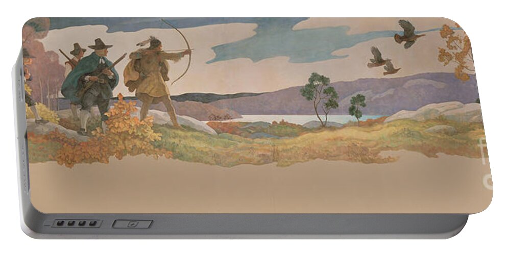 Thanksgiving Portable Battery Charger featuring the painting The Turkey Hunters by Newell Convers Wyeth