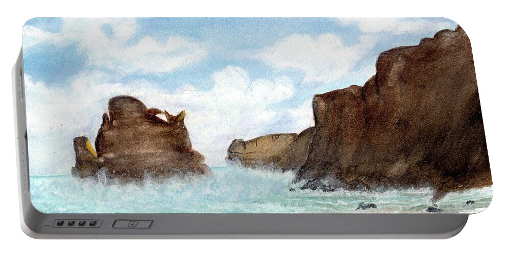 Ocean Portable Battery Charger featuring the painting The Twelve Apostles by Eunice Warfel