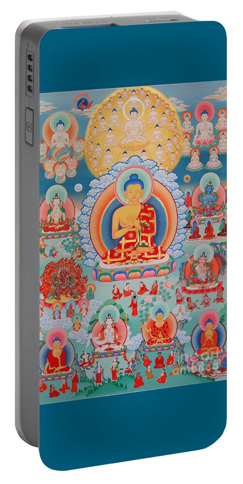 12 Primordial Teachers Portable Battery Charger featuring the painting The Twelve Primordial Teachers of Dzogchen - Tonpa Chu Ni by Sergey Noskov