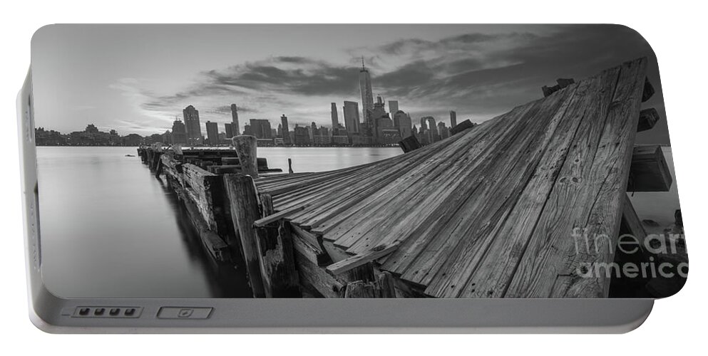 Twisted Pier Portable Battery Charger featuring the photograph The Twisted Pier Panorama BW by Michael Ver Sprill