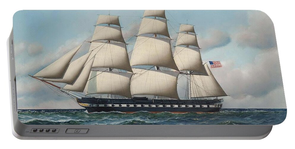 Antonio Nicolo Gasparo Jacobsen (copenhagen 1850-1921 Hoboken Portable Battery Charger featuring the painting The U S S Constitution in full sail by MotionAge Designs