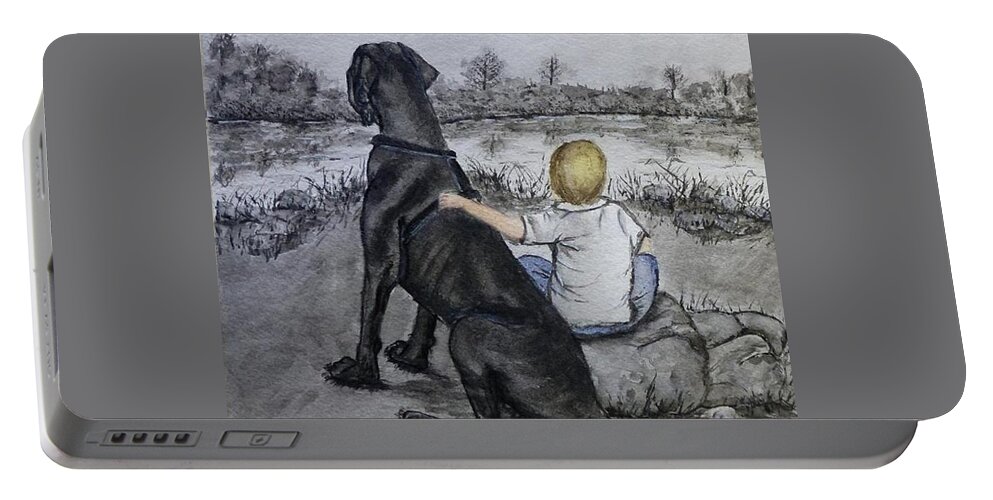 Great Dane Portable Battery Charger featuring the painting The Ultimate best friend by Kelly Mills