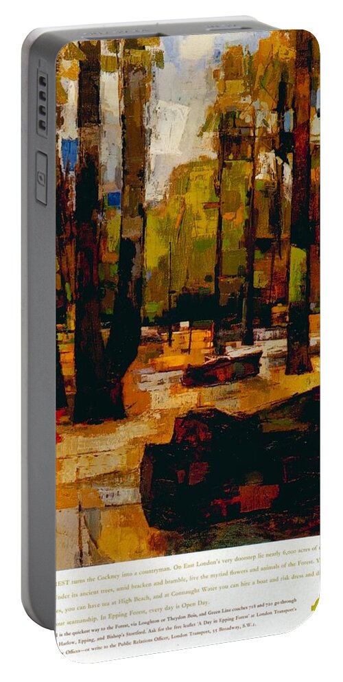 Epping Portable Battery Charger featuring the mixed media The Underground to Epping Forest - London Underground, London Metro - Retro travel Poster by Studio Grafiikka