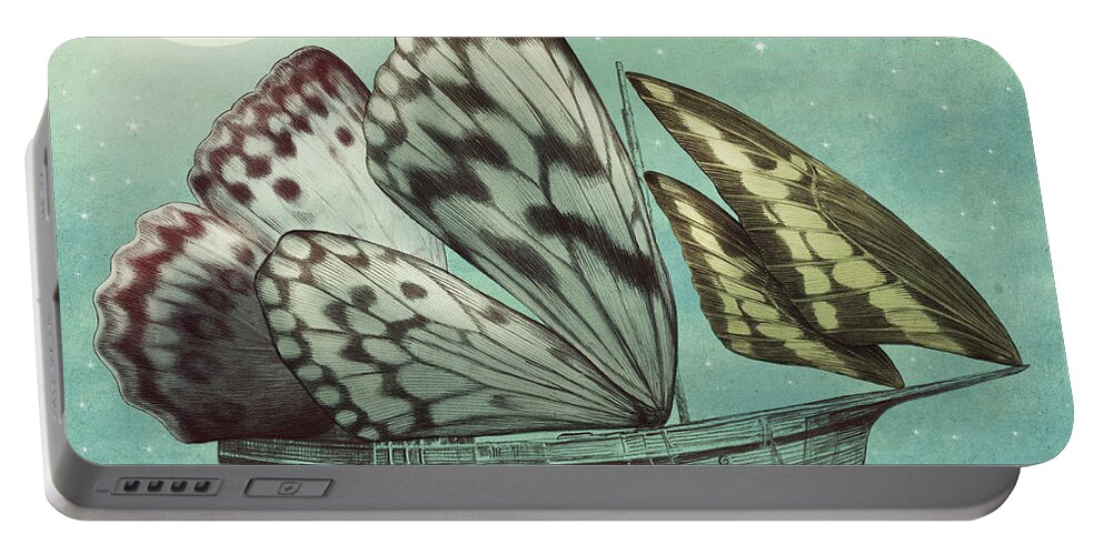 Butterfly Portable Battery Charger featuring the drawing The Voyage by Eric Fan