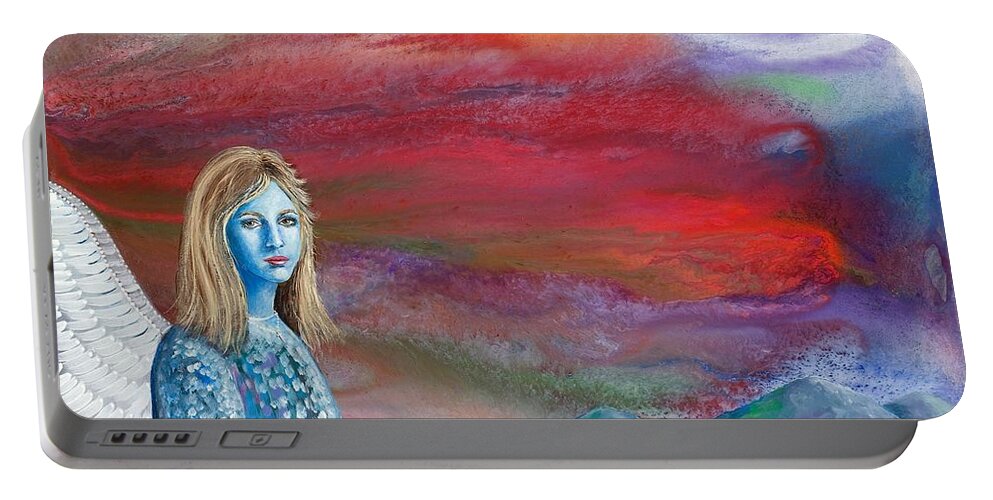 Angel Portable Battery Charger featuring the painting The Waiting by Lee Pantas