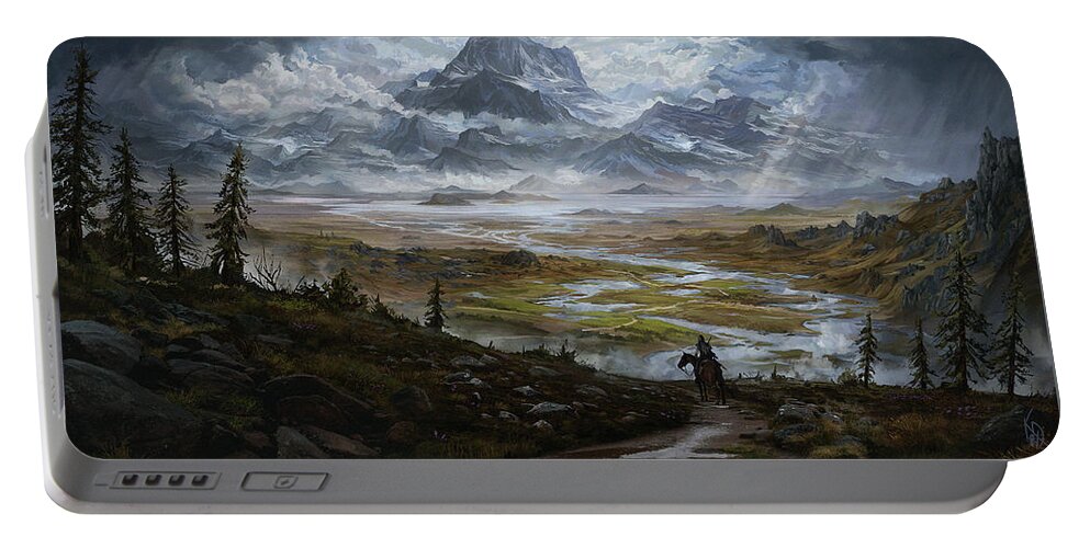 Mountains Portable Battery Charger featuring the digital art The Wake of the Storm by Kent Davis