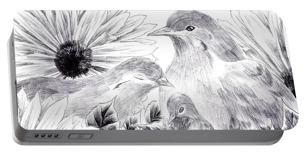 Bird Portable Battery Charger featuring the drawing The Warmth in Our Hearts by Alice Chen