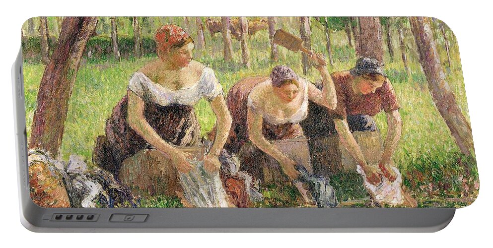 The Portable Battery Charger featuring the painting The Washerwomen by Camille Pissarro