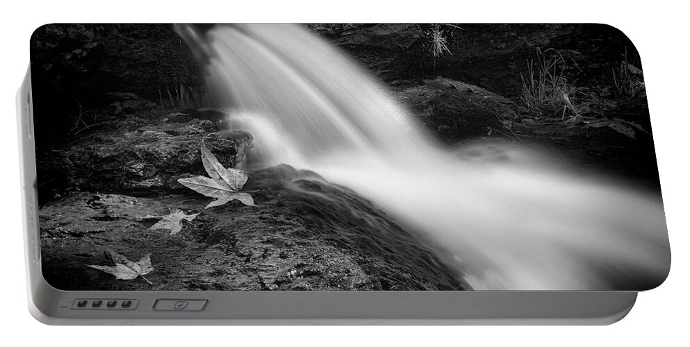 Creekside Portable Battery Charger featuring the photograph The Waterfall in Black and White by Saija Lehtonen
