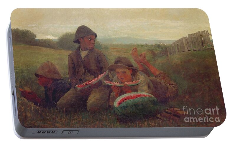 Children Portable Battery Charger featuring the painting The Watermelon Boys by Winslow Homer