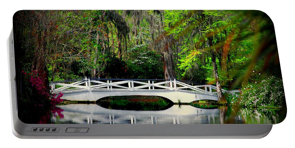 White Bridge Portable Battery Charger featuring the photograph The white bridge in Magnolia Gardens SC by Susanne Van Hulst
