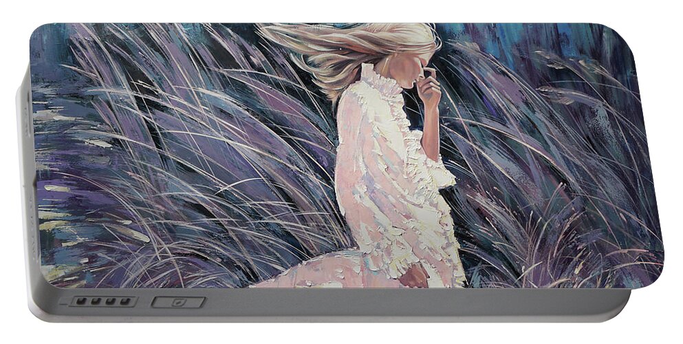 Girl Portable Battery Charger featuring the painting The wind smells of herbs by Anastasija Kraineva