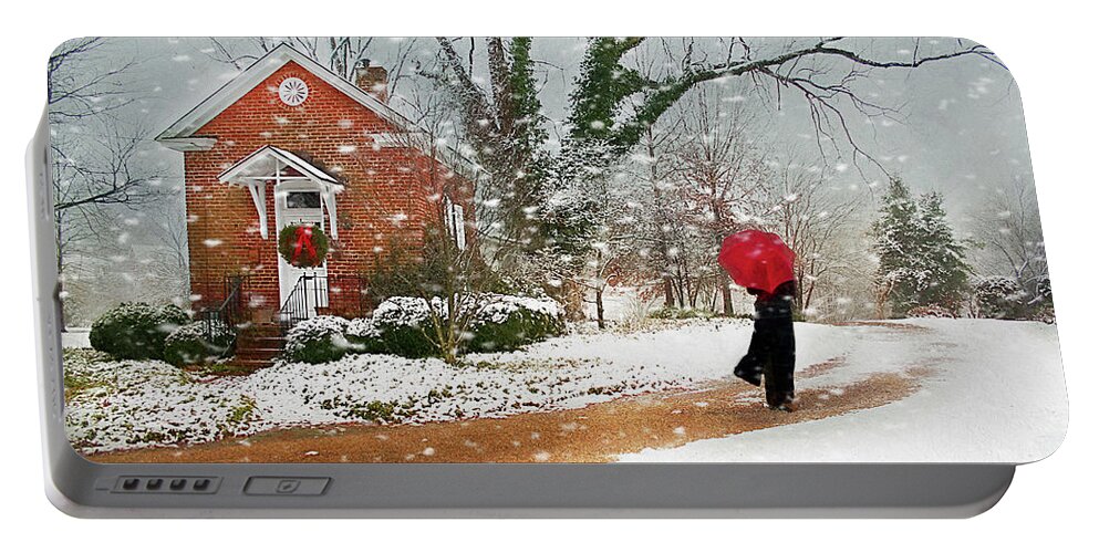 The Winter Cottage Portable Battery Charger featuring the photograph The Winter Cottage by Darren Fisher