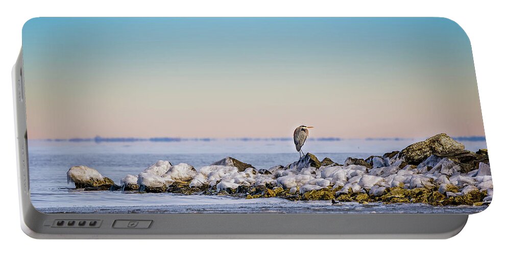 Alone Portable Battery Charger featuring the photograph The Winter Heron by Patrick Wolf