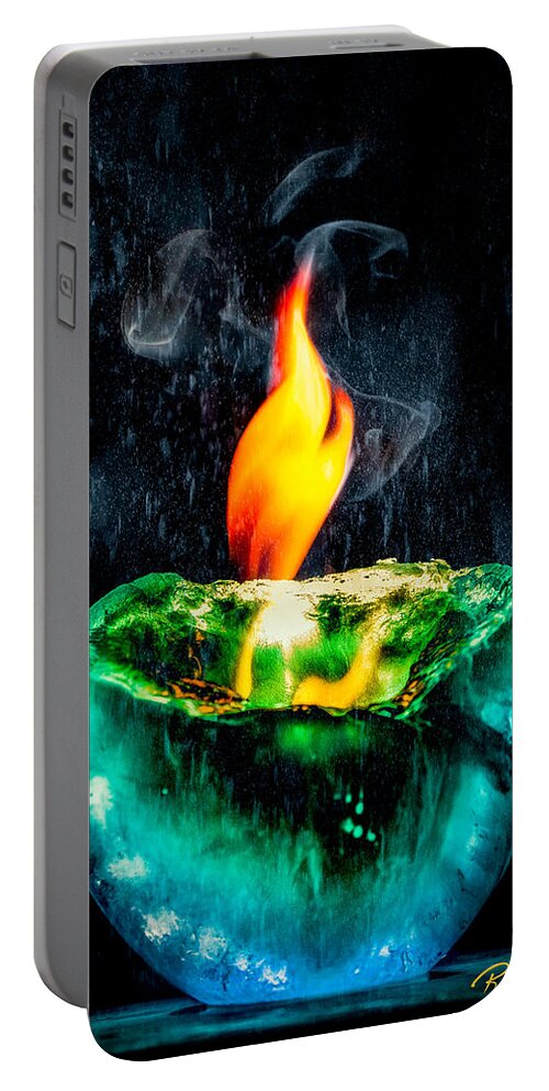Abstract Portable Battery Charger featuring the photograph The Winter of Fire and Ice by Rikk Flohr