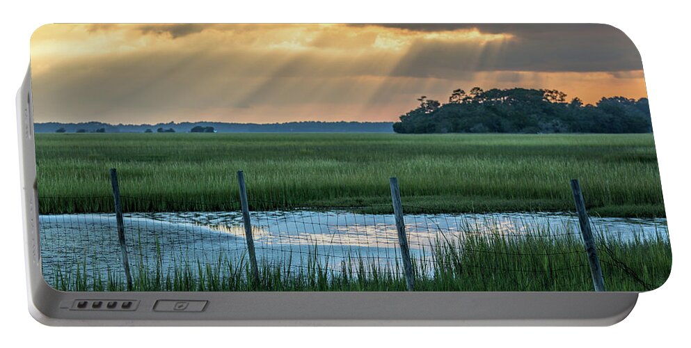 Seabrook Island Portable Battery Charger featuring the photograph The Wire Fence - Seabrook Island, SC by Donnie Whitaker
