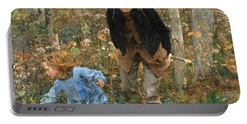 Jules Bastien-lepage Portable Battery Charger featuring the painting The Wood Gatherer by Jules Bastien-Lepage