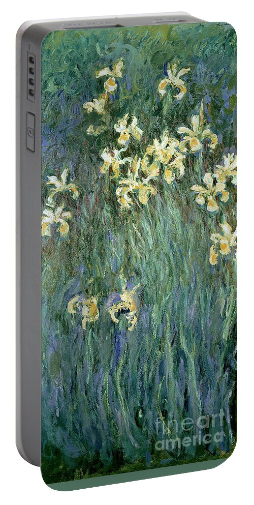 The Portable Battery Charger featuring the painting The Yellow Irises by Claude Monet