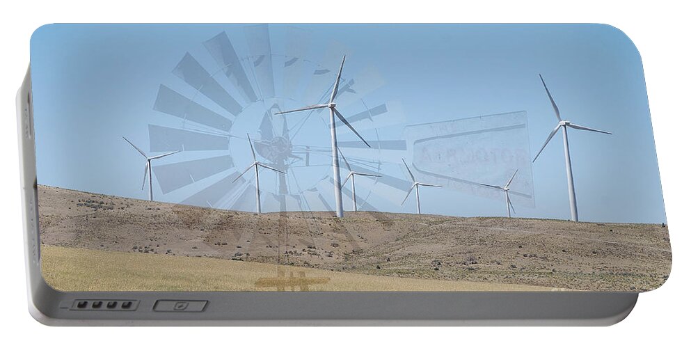 Wind Turbines Portable Battery Charger featuring the photograph Then and Now by Sharon Elliott