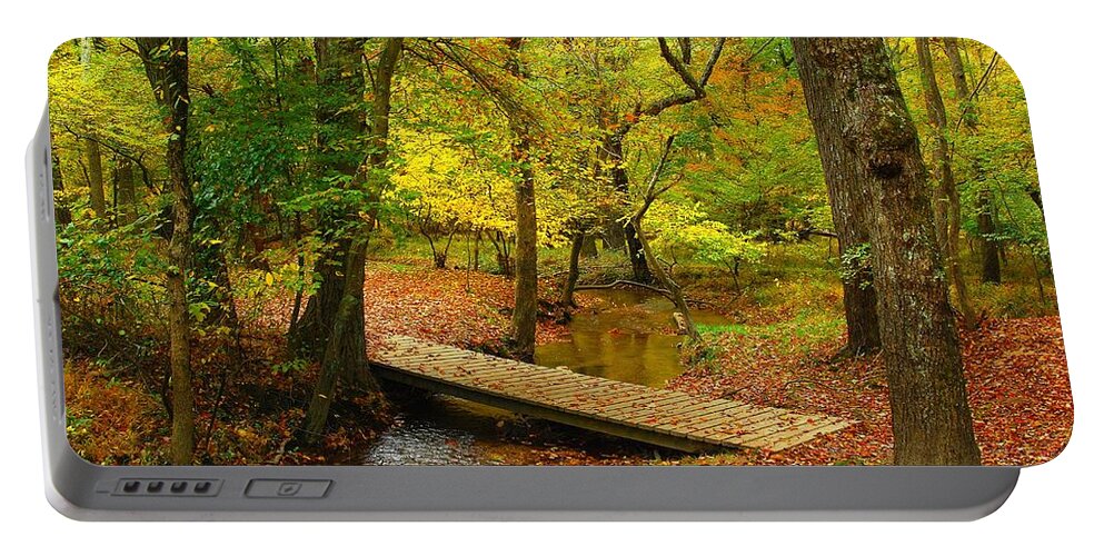 Autumn Landscapes Portable Battery Charger featuring the photograph There Is Peace - Allaire State Park by Angie Tirado