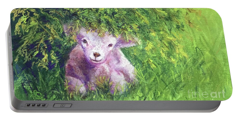 Lamb Portable Battery Charger featuring the painting There you are by Susan Sarabasha