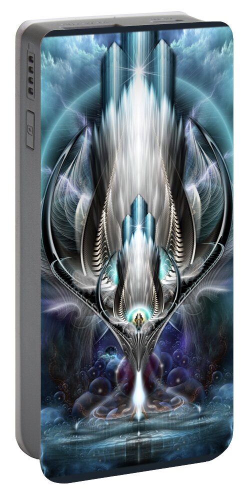 Thereenian Portable Battery Charger featuring the digital art Thereenian Epoch Fractal Fantasy Art by Rolando Burbon