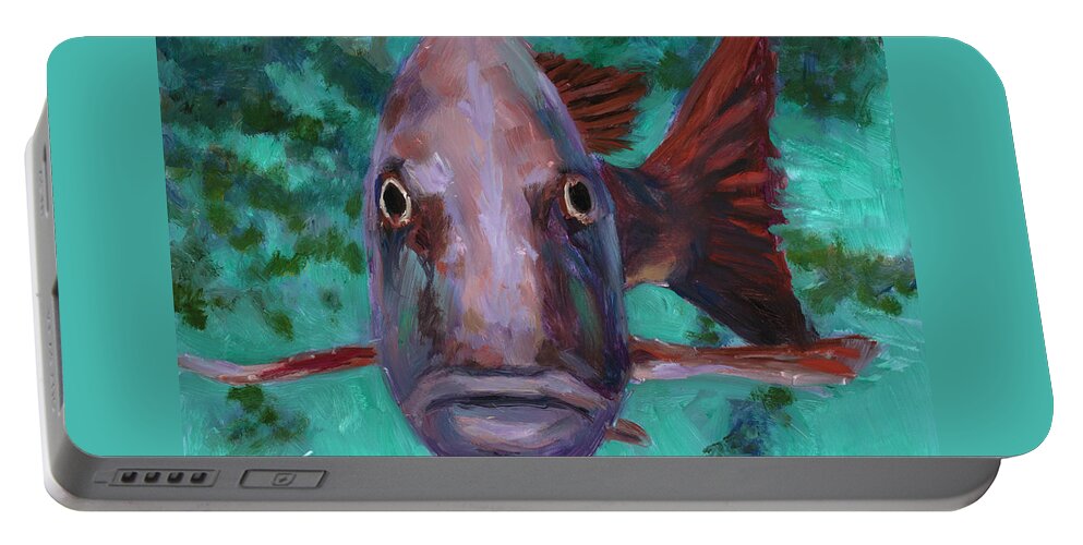 Fish Portable Battery Charger featuring the painting There's Something Fishy Going on Here by Billie Colson