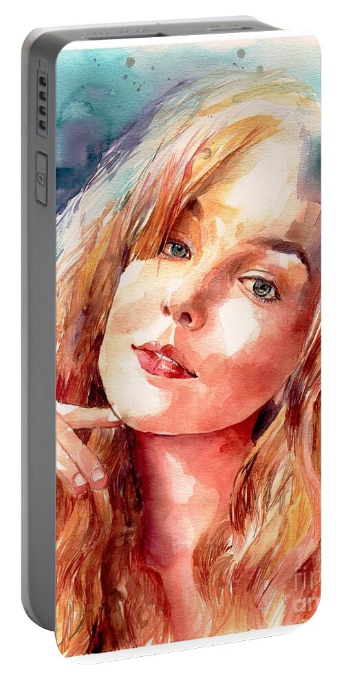 Nude Portable Battery Charger featuring the painting Thinking about you by Suzann Sines