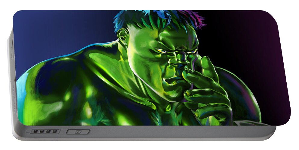 Torn Portable Battery Charger featuring the painting Thinking HULK by Anthony Mwangi