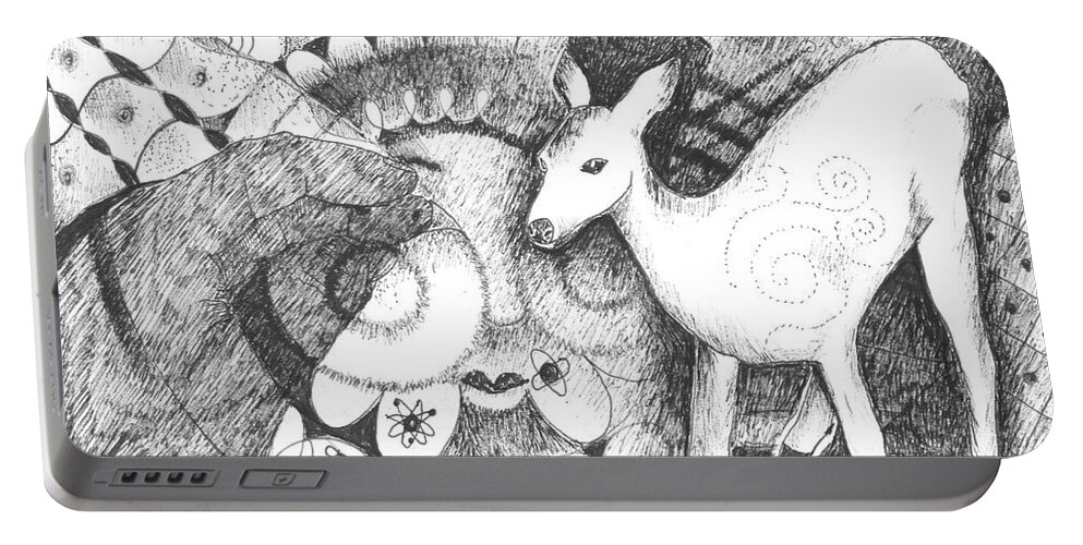 Deer Portable Battery Charger featuring the drawing Thinking of Mary by Helena Tiainen