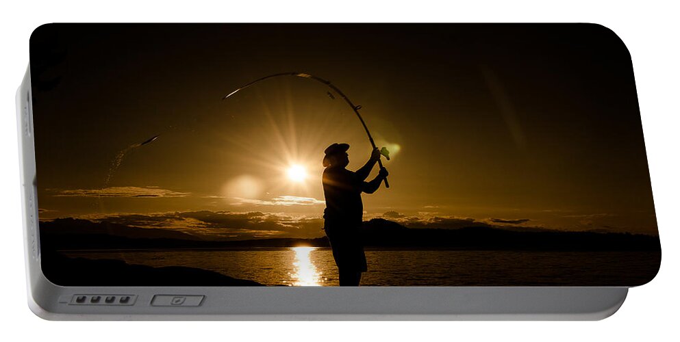 Fishing Portable Battery Charger featuring the photograph This is the Last Cast by Roxy Hurtubise