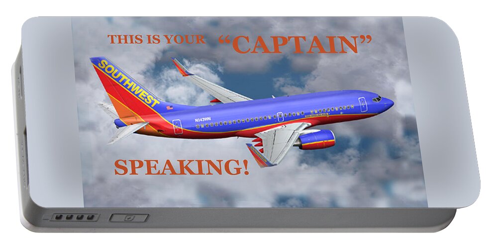 Southwest Airlines Jet Inflight Portable Battery Charger featuring the photograph This Is Your Captain Speaking Southwest Airlines by Sandi OReilly