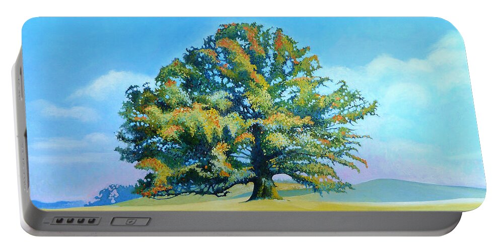 Oak Portable Battery Charger featuring the painting Thomas Jefferson's White Oak Tree On The Way To James Madison's For Afternoon Tea by Catherine Twomey