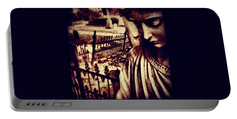  Stone Angel Portable Battery Charger featuring the photograph thoughtful Angel by Aaron Martens