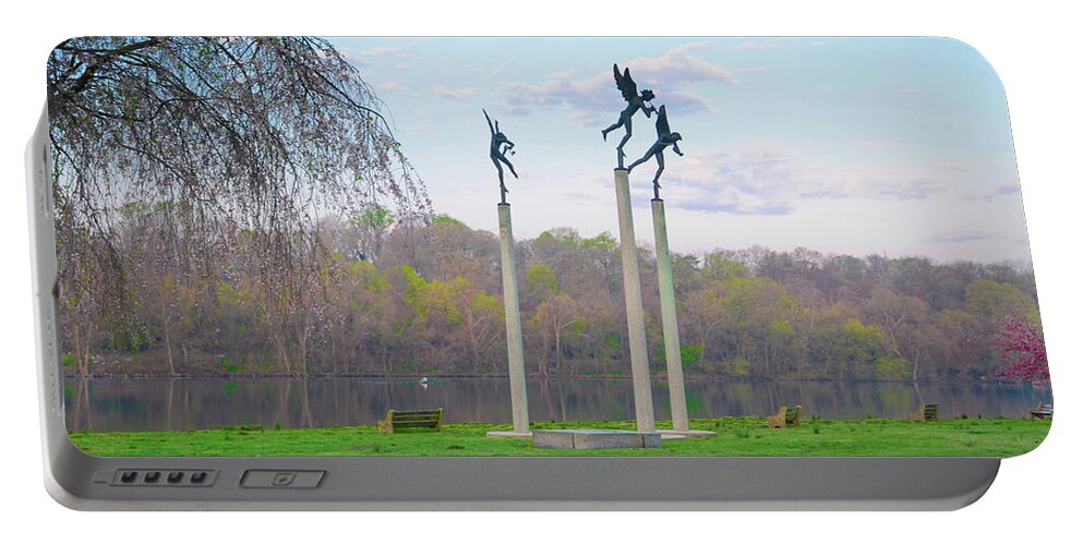 Three Portable Battery Charger featuring the photograph Three Angels in Spring - Kelly Drive Philadelphia by Bill Cannon